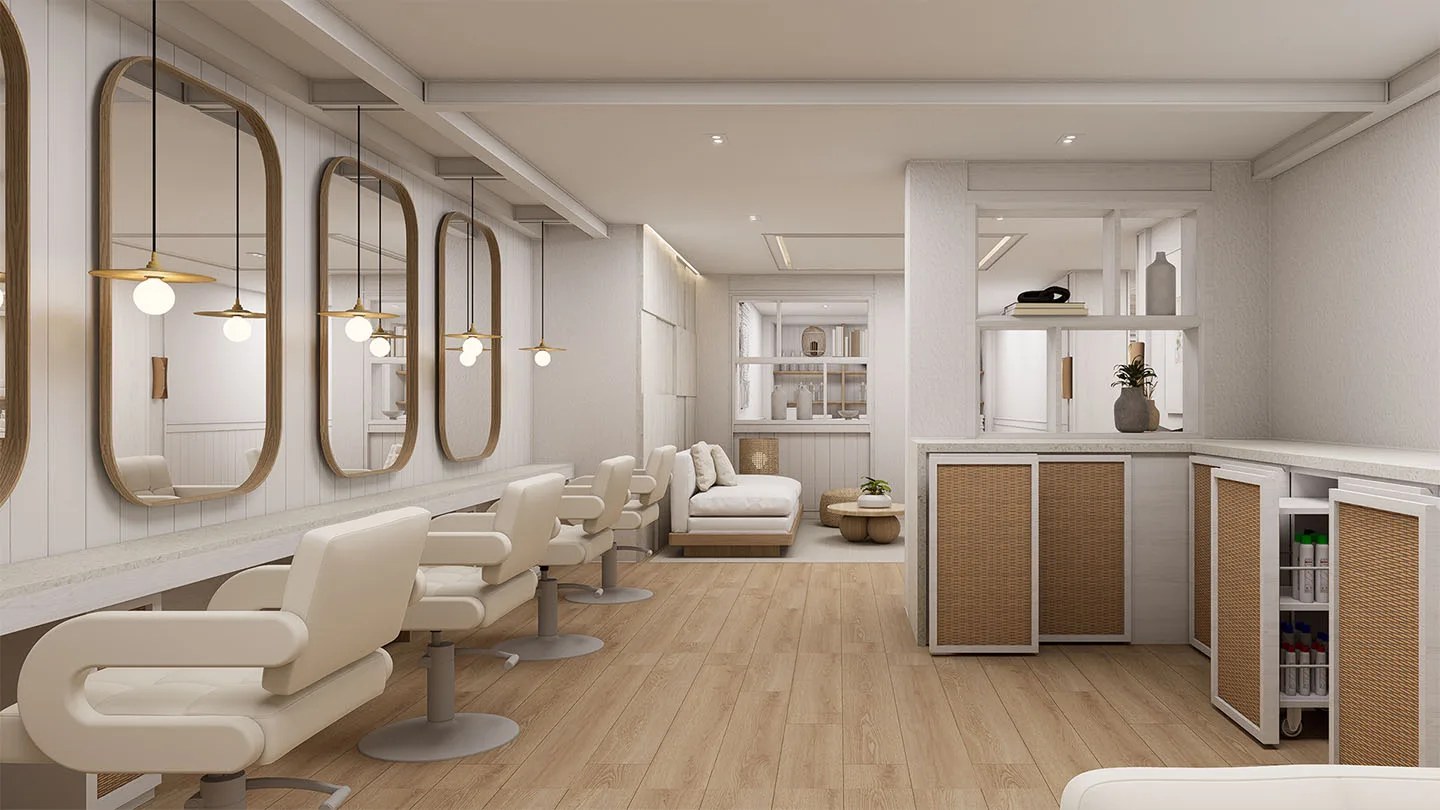 Serene minimal luxury salon interior at Hair Nation